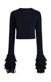 Etro Fringed Wool-blend Sweater In Navy