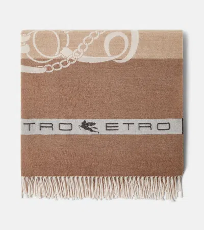 Etro Fringe-trimmed Wool Jacquard Throw In Brown