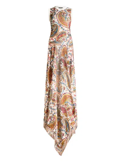 Etro Fringing Floral Paisley Maxi Dress In White
