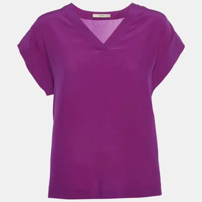 Pre-owned Etro Fuchsia Pink Silk V-neck Top M