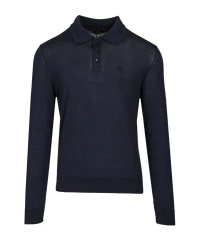 Etro Fuji Knitted L/s Polo Wool Silk In Blue