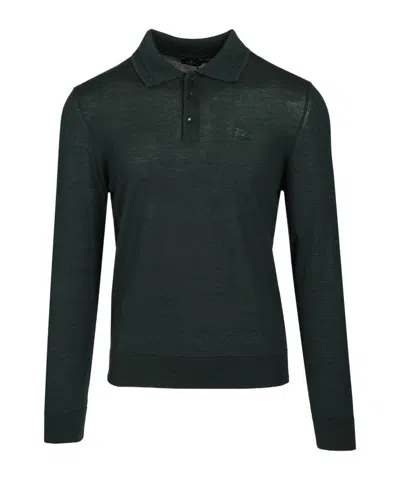 Etro Fuji Knitted L/s Polo Wool Silk In Green