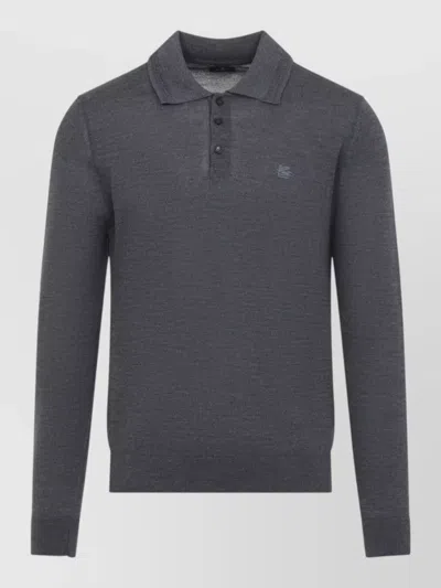 Etro Fuji Long Sleeve Knitted Polo Shirt In Animal Print