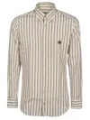 Etro Striped Embroidered Shirt In Giallo/marrone