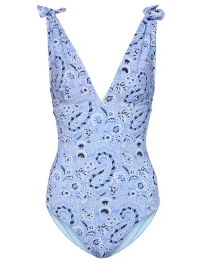 Etro V-neck Floral Swimsuit In Blue