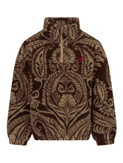 Etro Kids' Fur Sweatshirt With Paisley Print In Brown