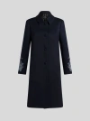 Etro Embroidered Gabardine Coat In Navy Blue