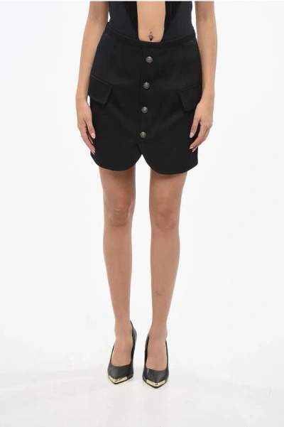 Etro Gabardine Wool Artica Skirt With Logo Buttons In Black