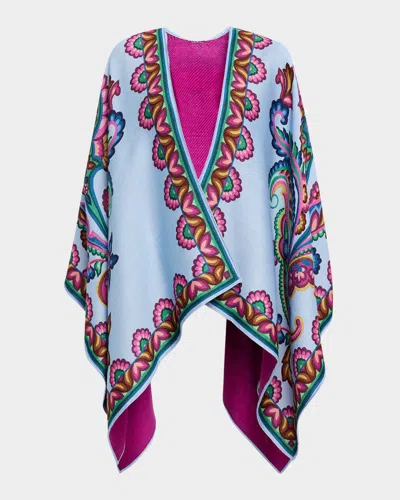 Etro Garden Paisley Reversible Wool Cape In Blue