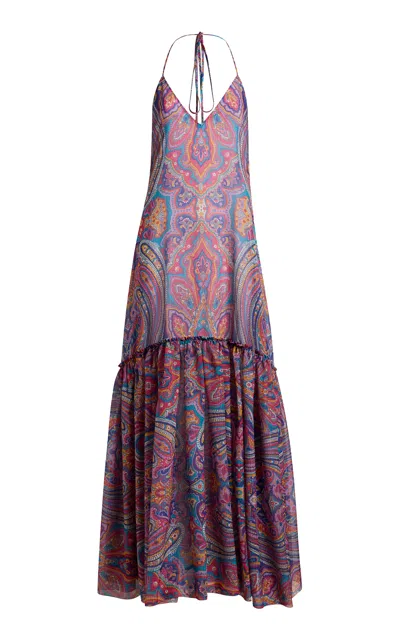 Etro Gathered Chiffon Maxi Dress In Pink