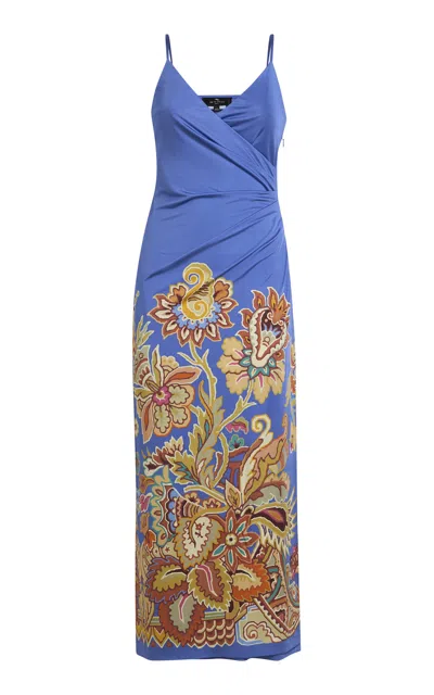 Etro Gathered Jersey Midi Dress In Multi