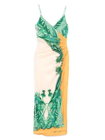 Etro Wrap-effect Gathered Printed Cady Maxi Dress