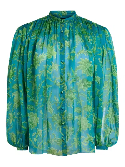 Etro Gathering Floral Top In Green