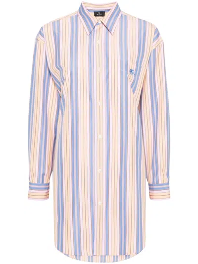 Etro Ge01 Stripped Cotton Shirt In 蓝色