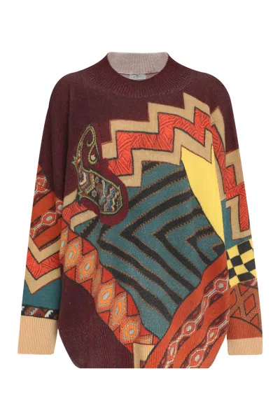 Etro Multicolor Mock Turtleneck Wool Sweater For Women