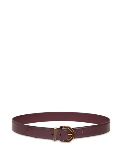 Etro Geometric-buckle Leather Belt In Purple