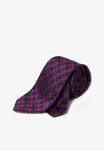 Etro Geometric Logo Pattern Silk Tie In Red