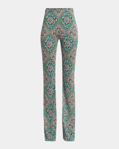 Etro Geometric Paisley Jersey Flare Pants In Print On Grey Base 2