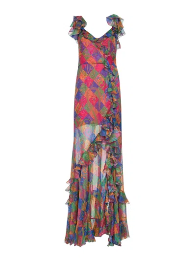 Etro Women Geometric Paisley-pattern Silk Chiffon Maxi Dress In Multi
