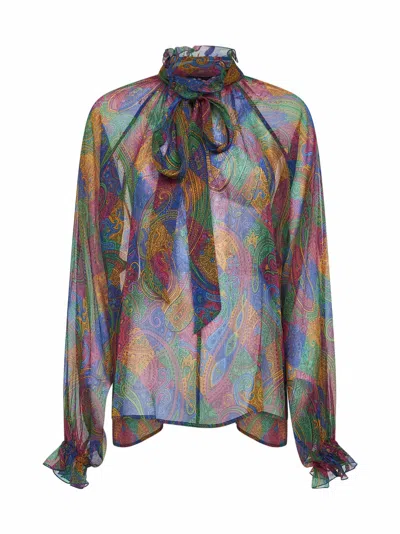 Etro Geometric Paisley-pattern Silk Crepon Blouse In Multi