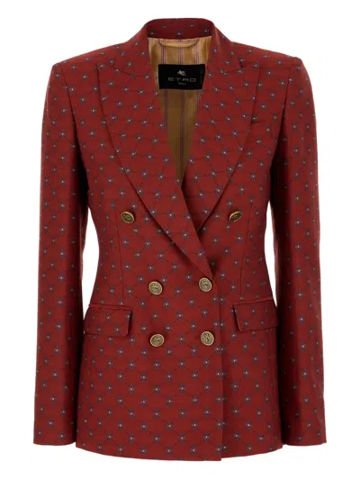 Etro Geometric-pattern Double-breasted Blazer In Red
