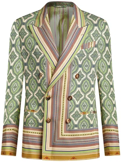 Etro Geometric-print Blazer In Green