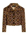 Etro Tapestry Patterned Cropped Velvet Jacket In Brown