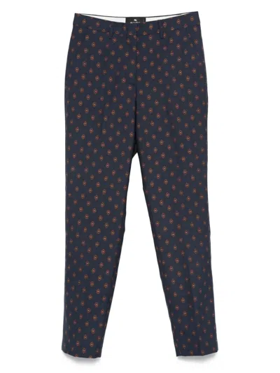 Etro Bristol Patterned Design Trousers In Blue