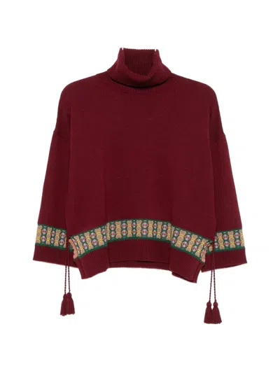 Etro Geometric-pattern Tassel-detail Sweater In Burgundy