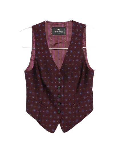 Etro Geometric-pattern V-neck Waistcoat In Red