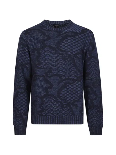 Etro Geometric-pattern Wool Sweater In Blue