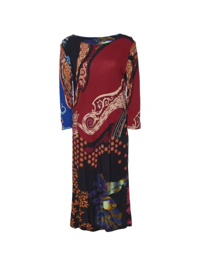 Pre-owned Etro Georgette Paisley-print Dress In Red