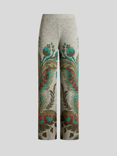 ETRO , RIBBED WOOL TROUSERS WITH DAFFODIL PRINT, WOMAN, GREY, SIZE 46
