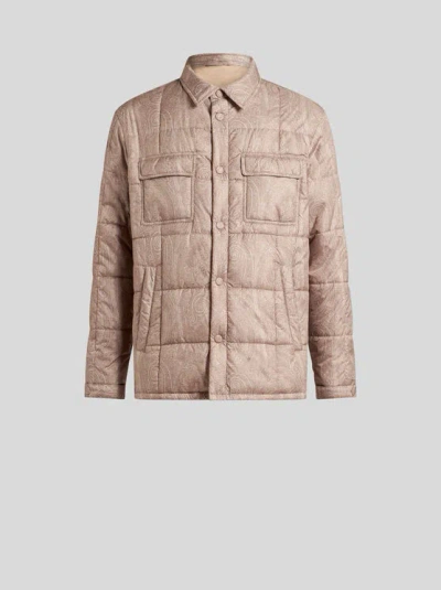 Etro , Quilted Overshirt In Grosgrain, Man, Beige, Size Xxl