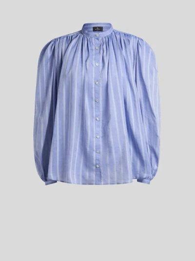 Etro , Gestreifte Hemdbluse Aus Voile, Damen, Pulverblau, Grösse 44 In Blue