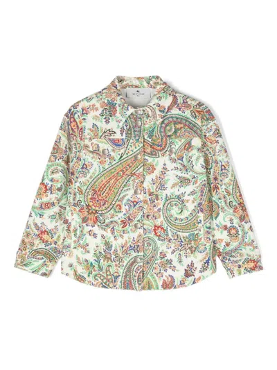 Etro Kids' Giacca Denim Con Stampa Paisley In Mc