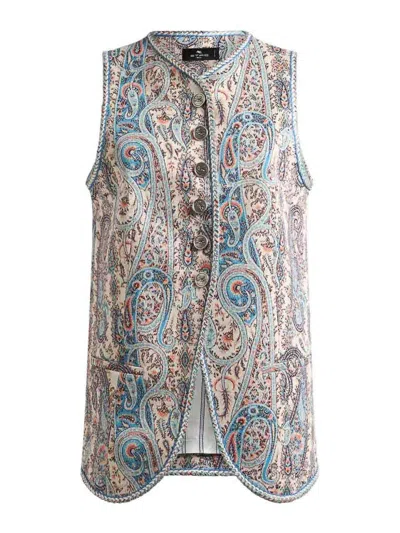 Etro Jacquard Paisley Floral Stretch Cotton Vest In Multi