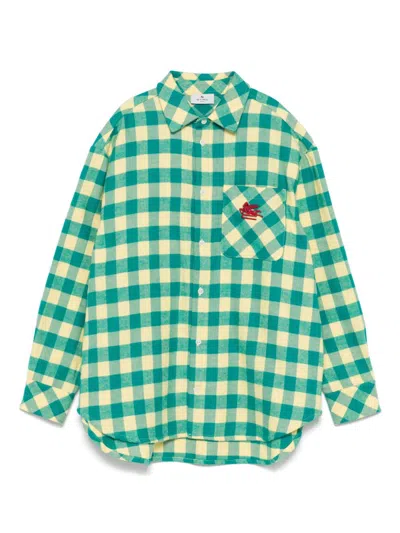 Etro Kids' Gingham-pattern Shirt In Green