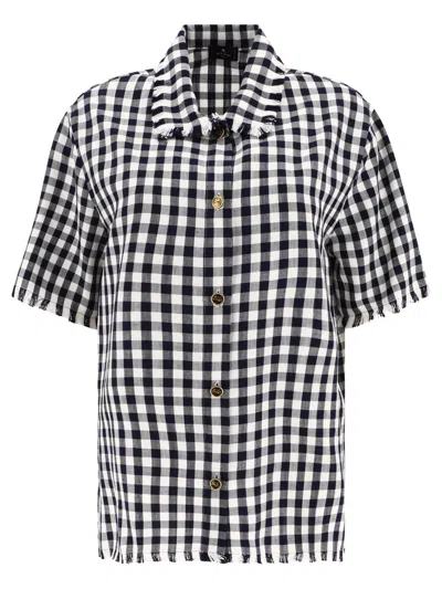 Etro Gingham-checked Short-sleeved Button-up Shirt In Blue