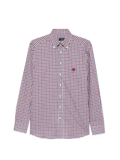 Etro Gingham-check Embroidered-logo Shirt In Purple