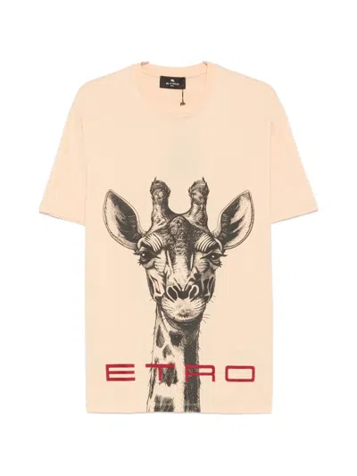 Etro Giraffe-print Logo-print T-shirt In Neutral