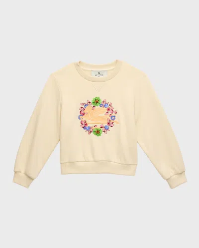 Etro Kids' Girl's Embroidered Crewneck Sweatshirt In Soft Yellow