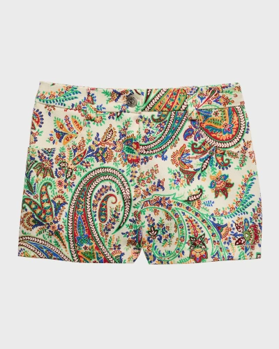 Etro Kids' Girl's Paisley-print Cotton Shorts In Multicolor