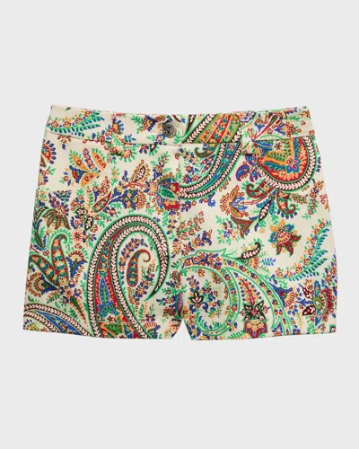 Etro Kids' Girl's Paisley-print Cotton Shorts In Multi