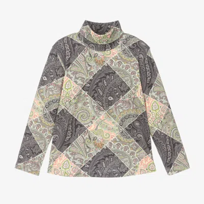 Etro Babies' Girls Green Cotton Paisley Roll Neck Top In Multi