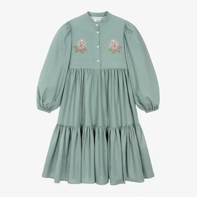 Etro Kids' Girls Green Embroidered Cotton Dress
