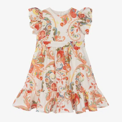 Etro Babies' Girls Ivory Paisley Print Cotton Dress In Multi