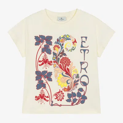 Etro Kids' Girls Ivory Paisley Print Cotton T-shirt