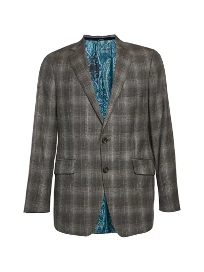 Pre-owned Etro Glen Plaid Single-breasted Blazer In Gray