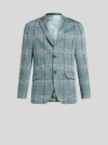 Etro Glencheck-blazer Aus Jersey In Hellblau